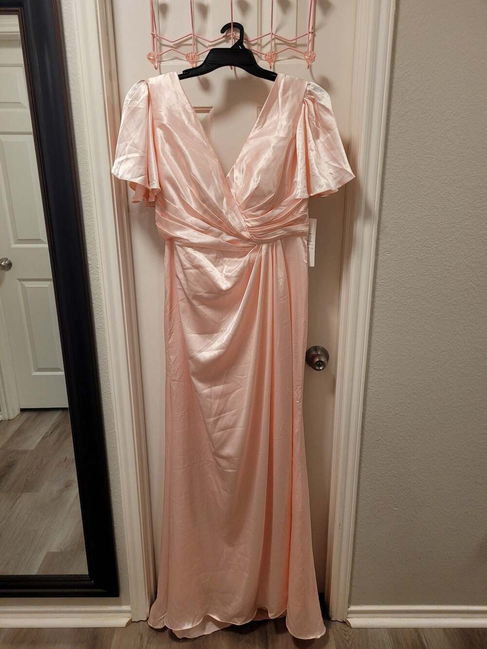 Wear Your Love Pink Satin Flutter Sleeve V-Neck Maxi Gown